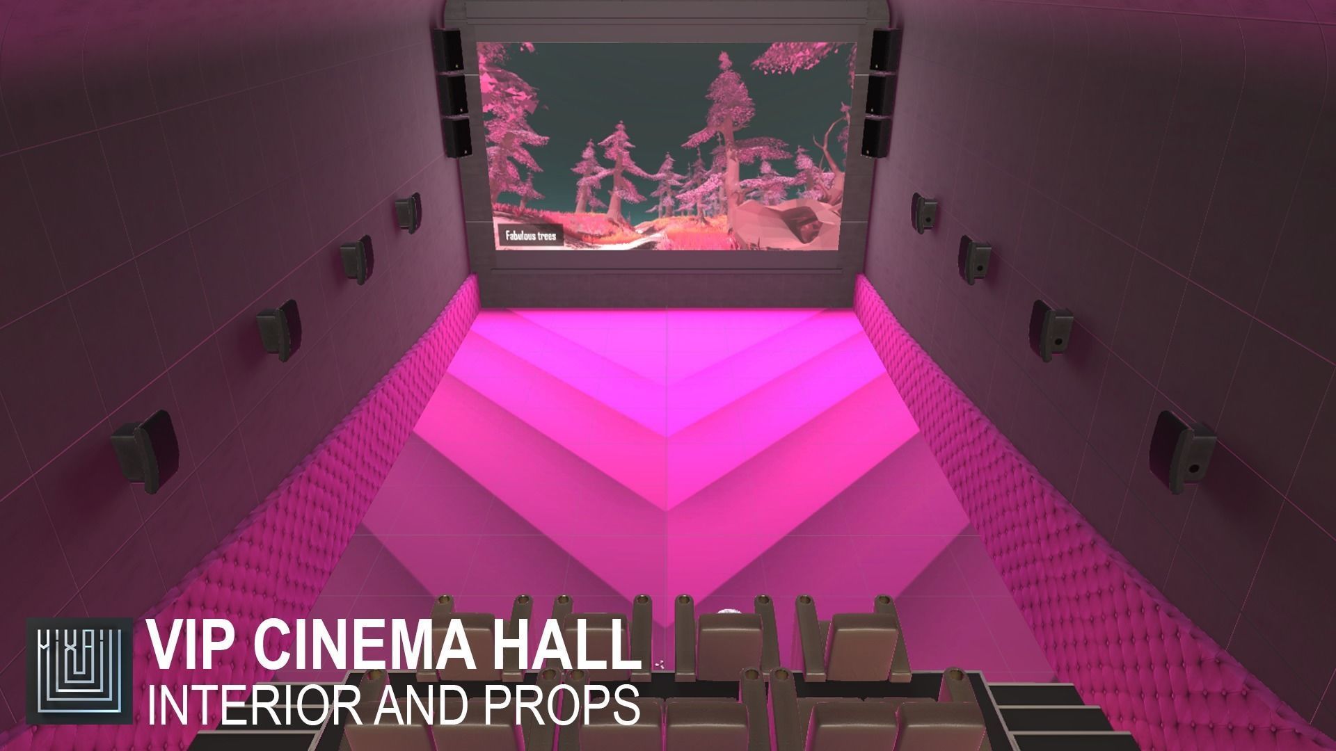 VIP cinema hall - interior and props Low-poly 3D model_11