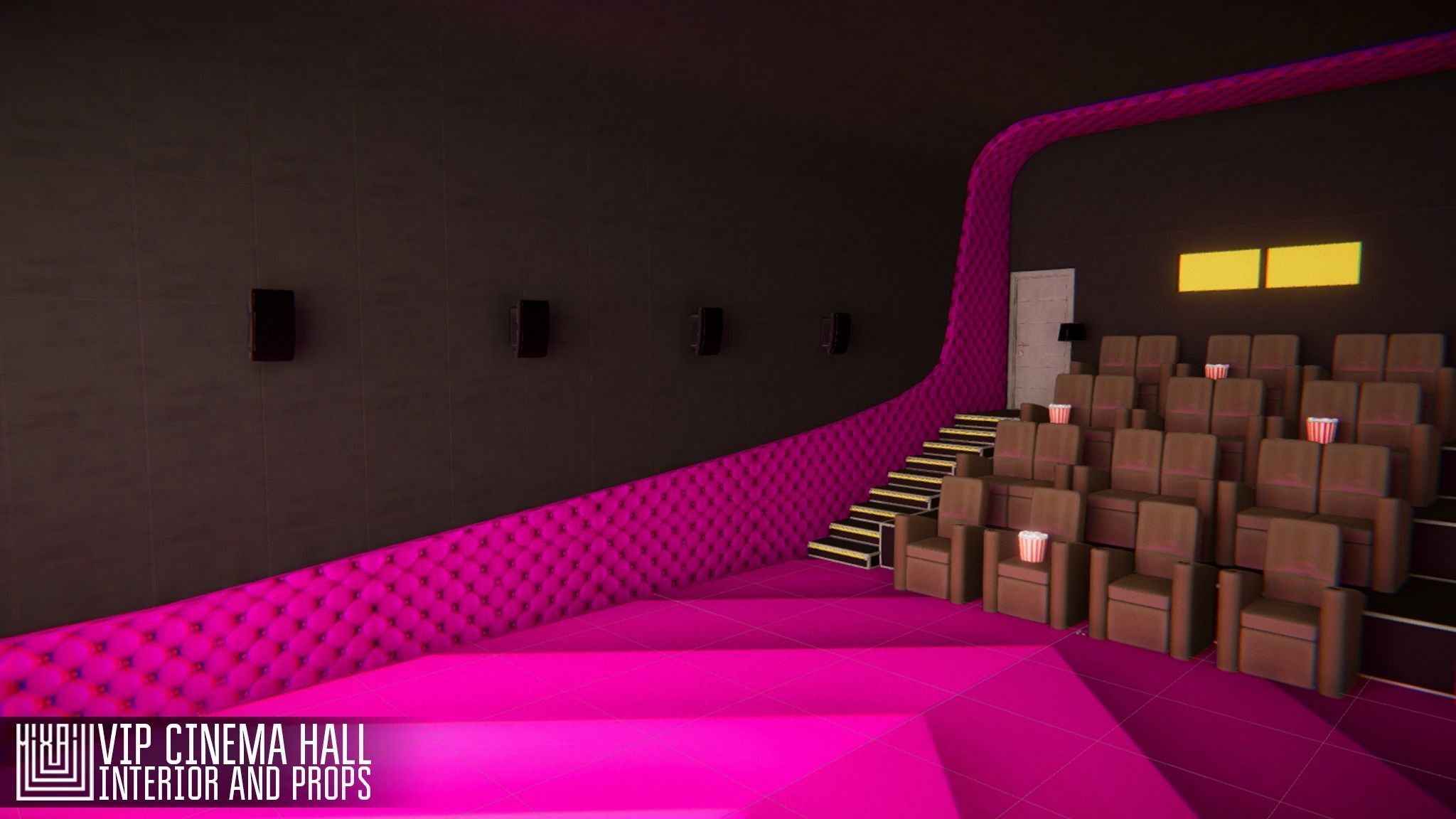 VIP cinema hall - interior and props Low-poly 3D model_7