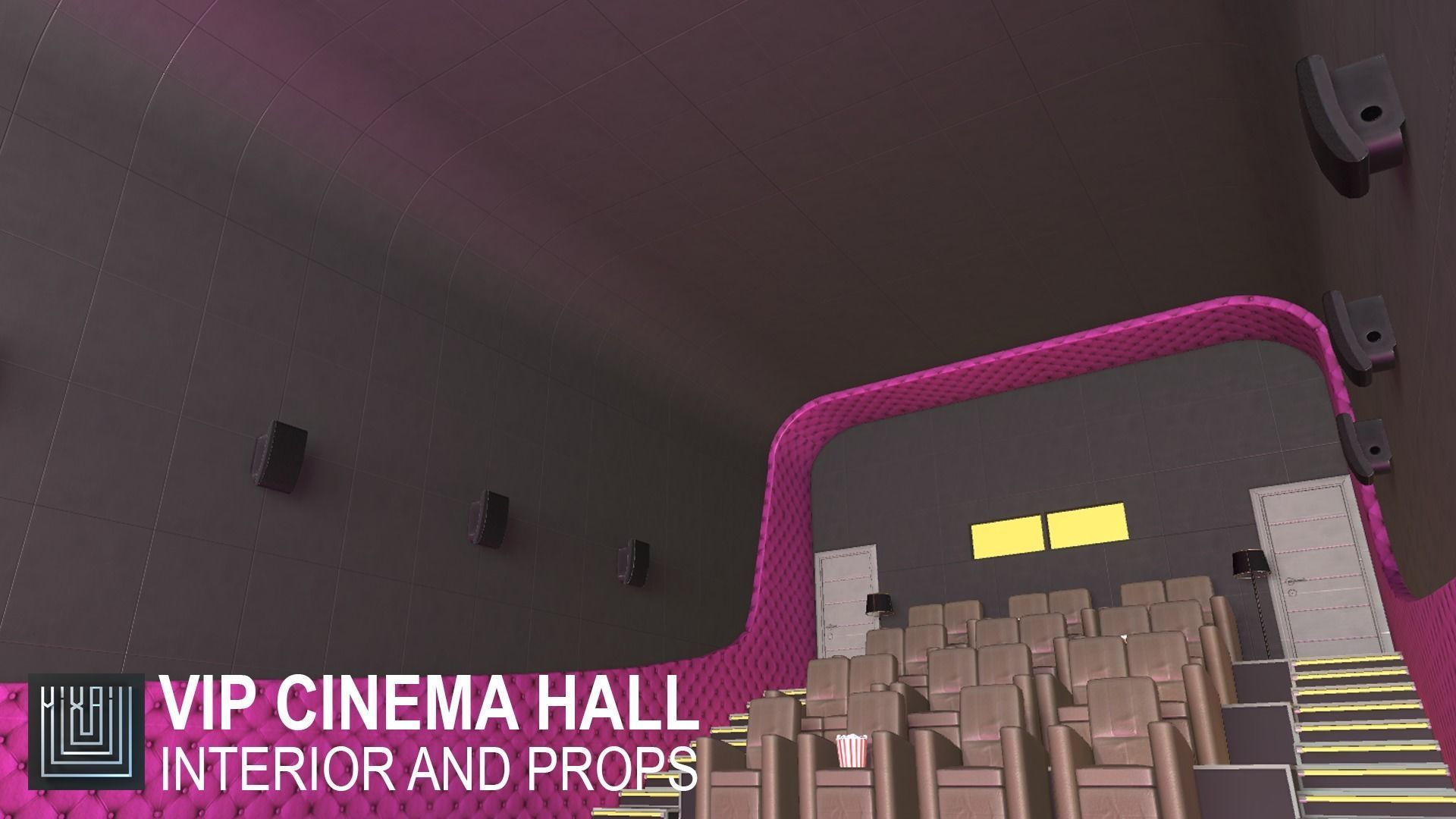 VIP cinema hall - interior and props Low-poly 3D model_17