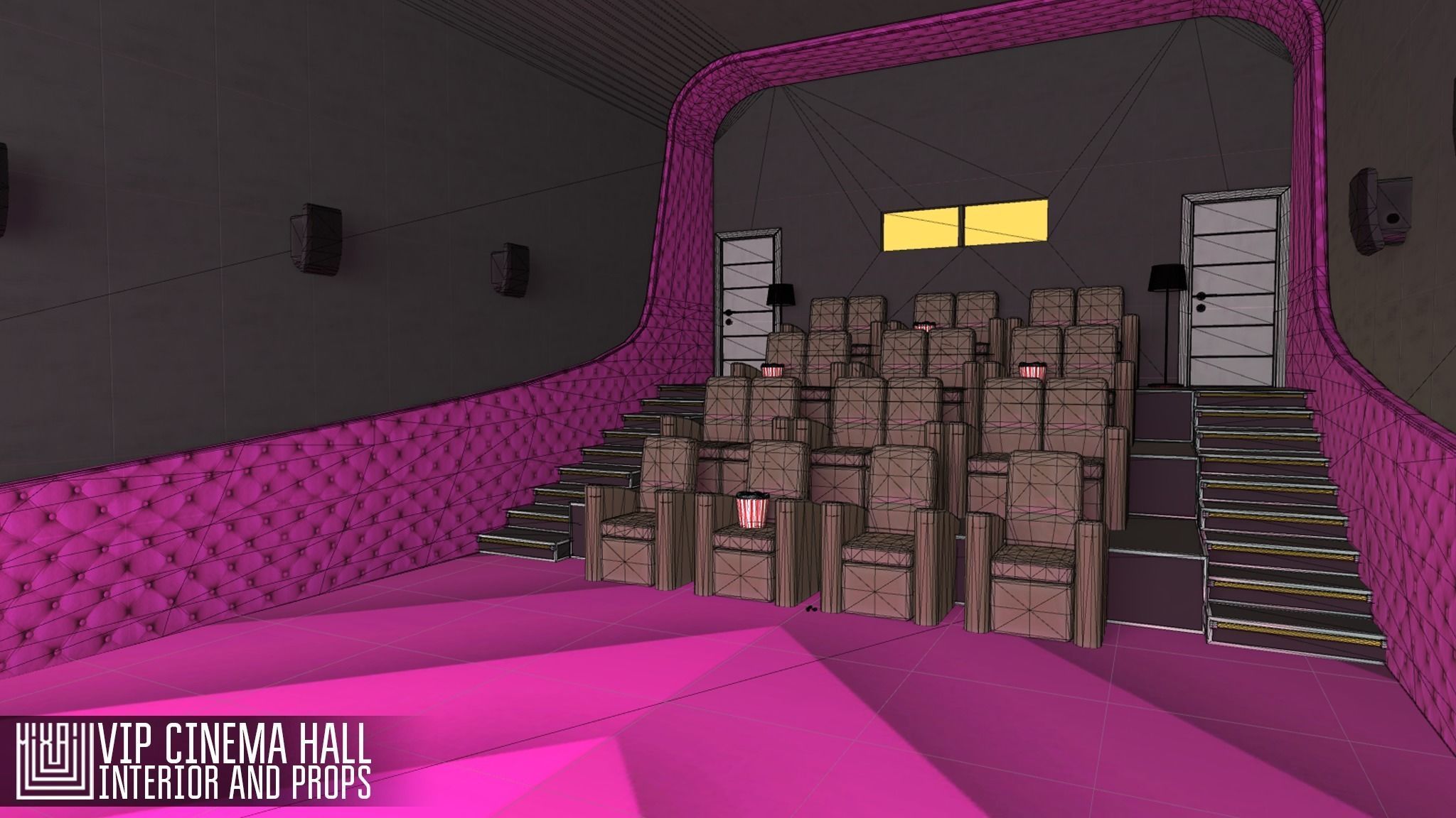 VIP cinema hall - interior and props Low-poly 3D model_6