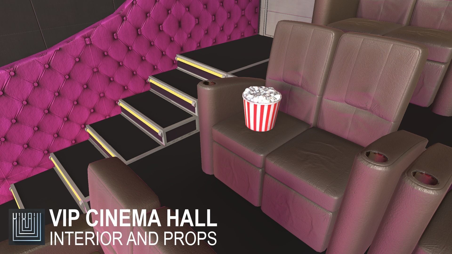 VIP cinema hall - interior and props Low-poly 3D model_13
