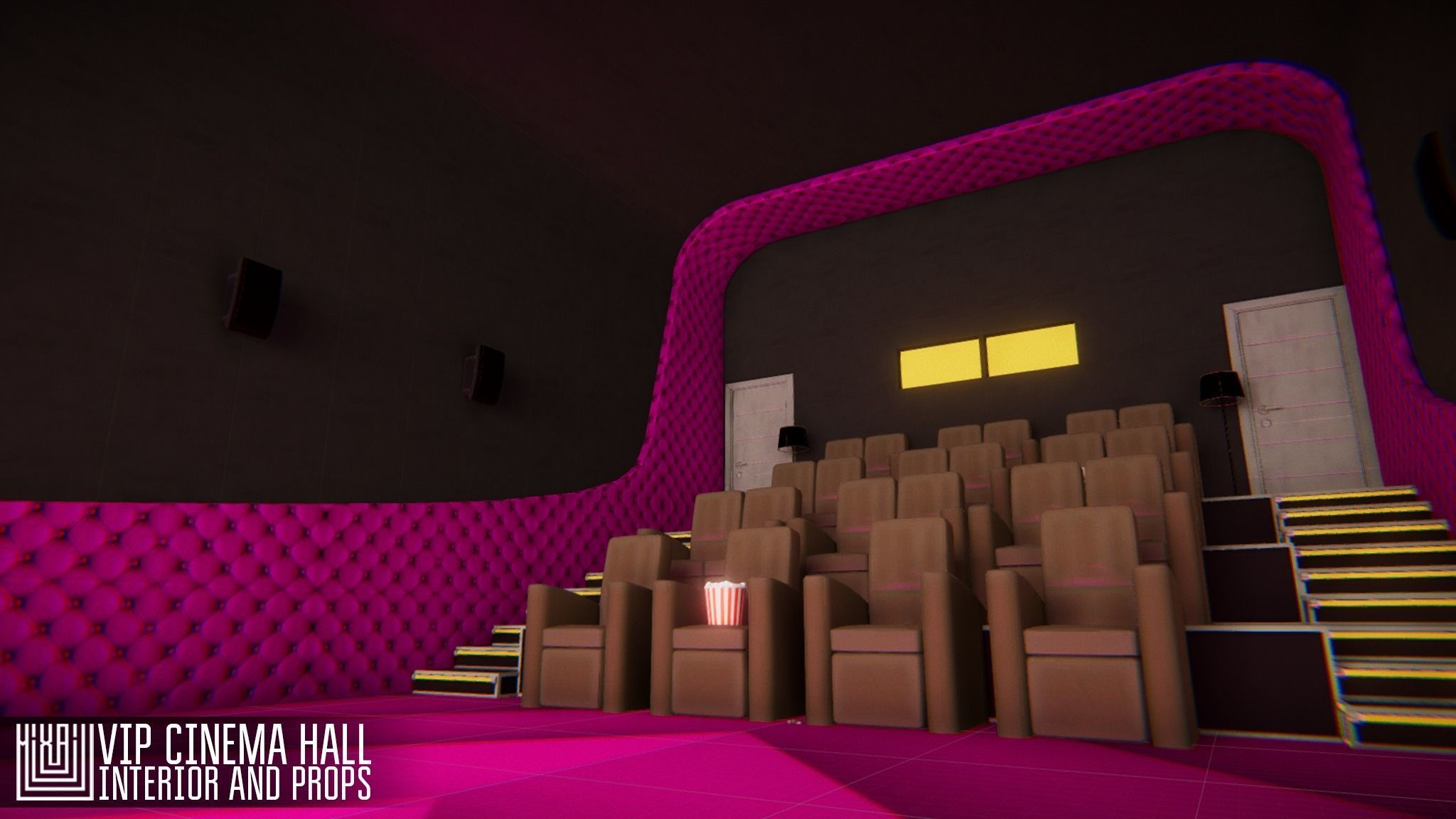 VIP cinema hall - interior and props Low-poly 3D model_3