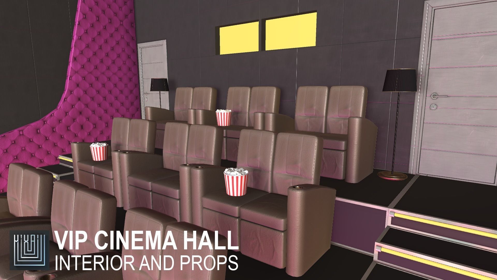 VIP cinema hall - interior and props Low-poly 3D model_16