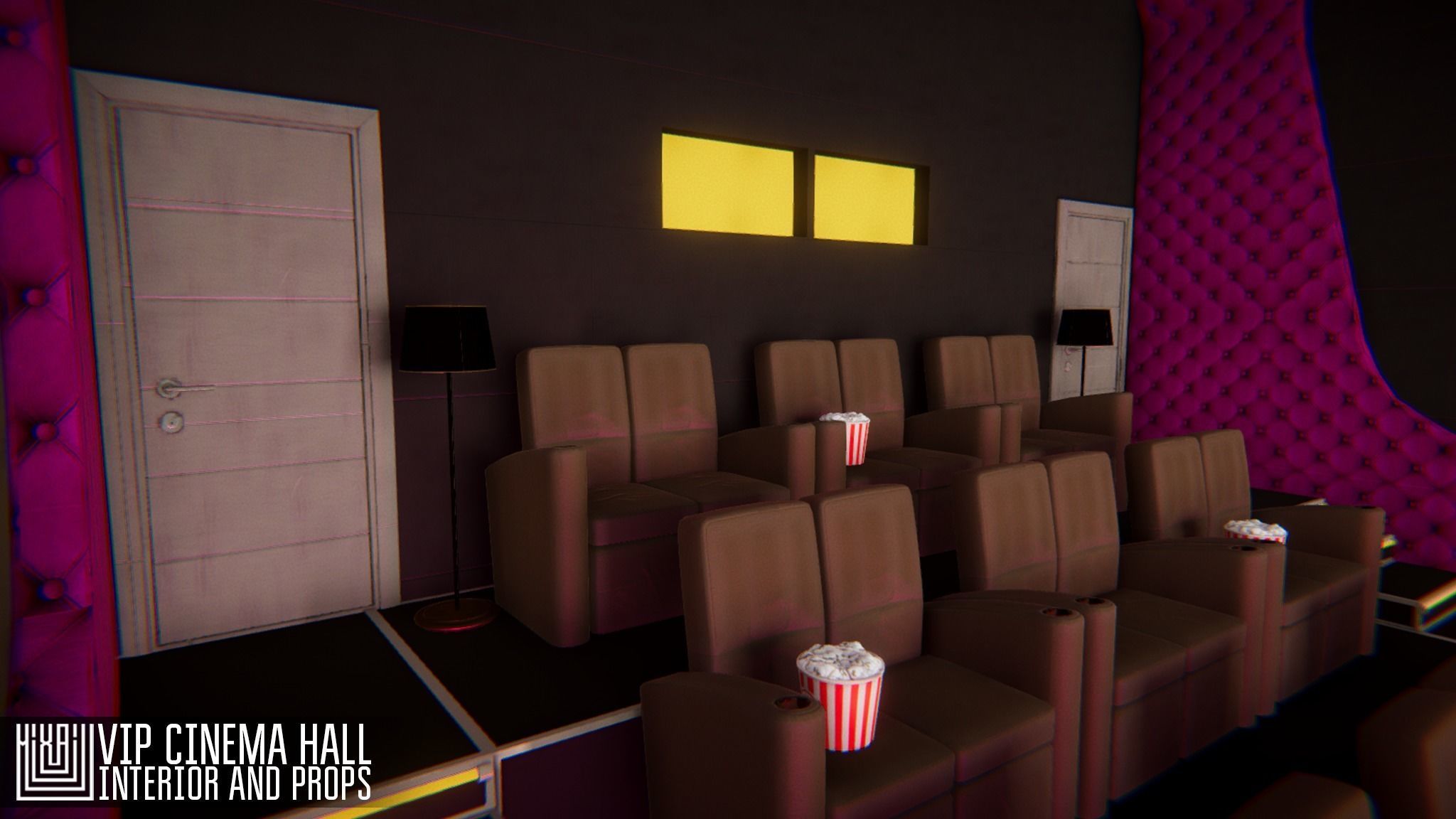 VIP cinema hall - interior and props Low-poly 3D model_1