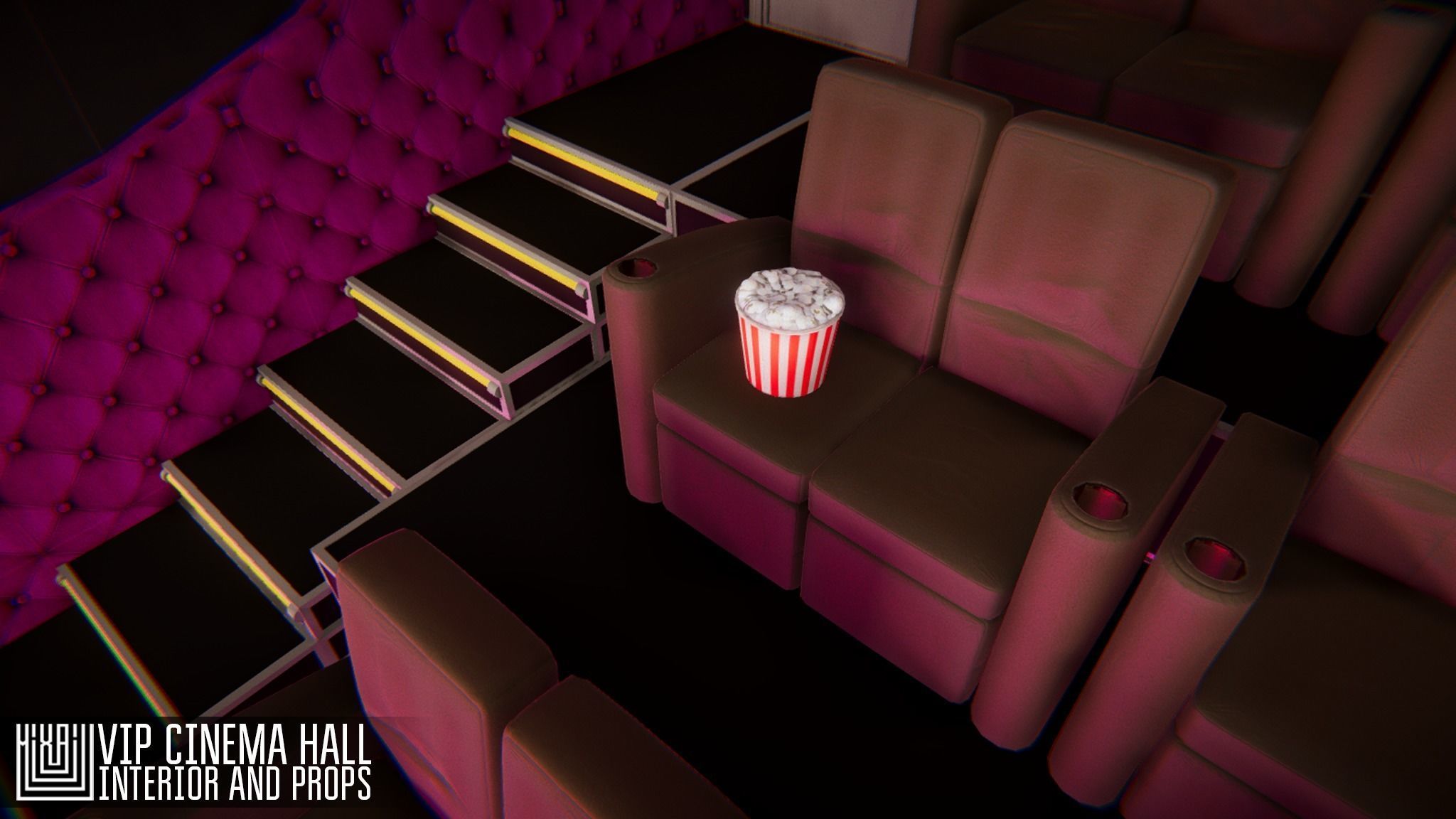 VIP cinema hall - interior and props Low-poly 3D model_2