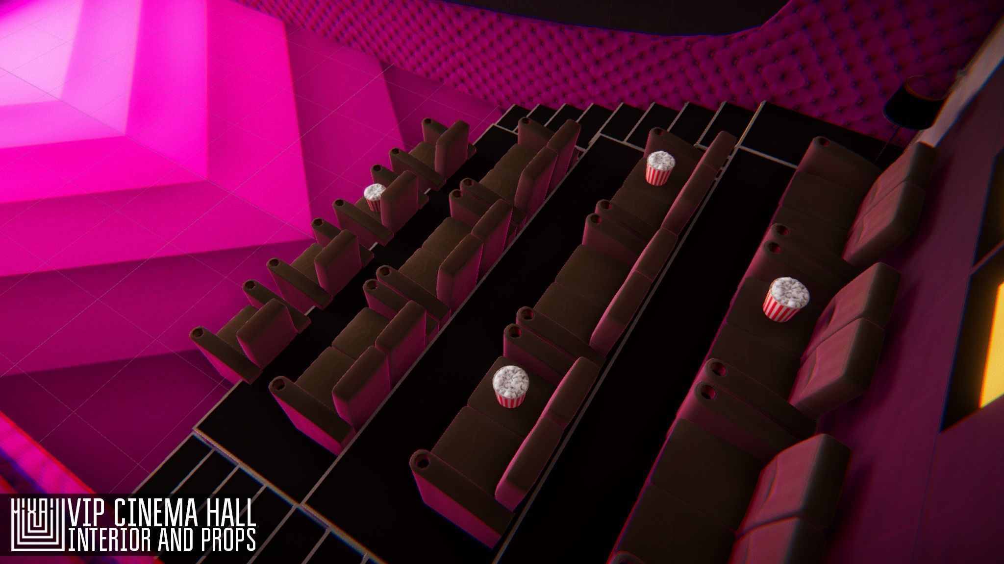 VIP cinema hall - interior and props Low-poly 3D model_9