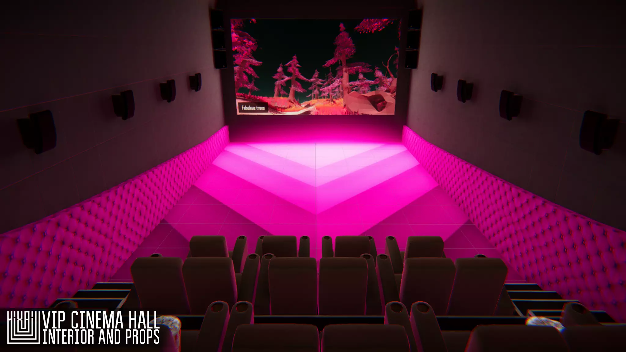 VIP cinema hall - interior and props Low-poly 3D model_0