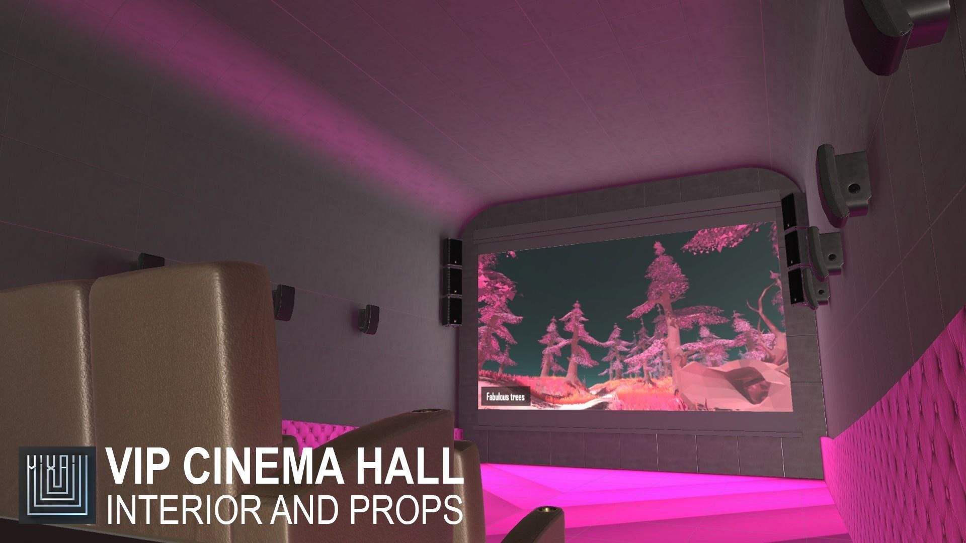 VIP cinema hall - interior and props Low-poly 3D model_18