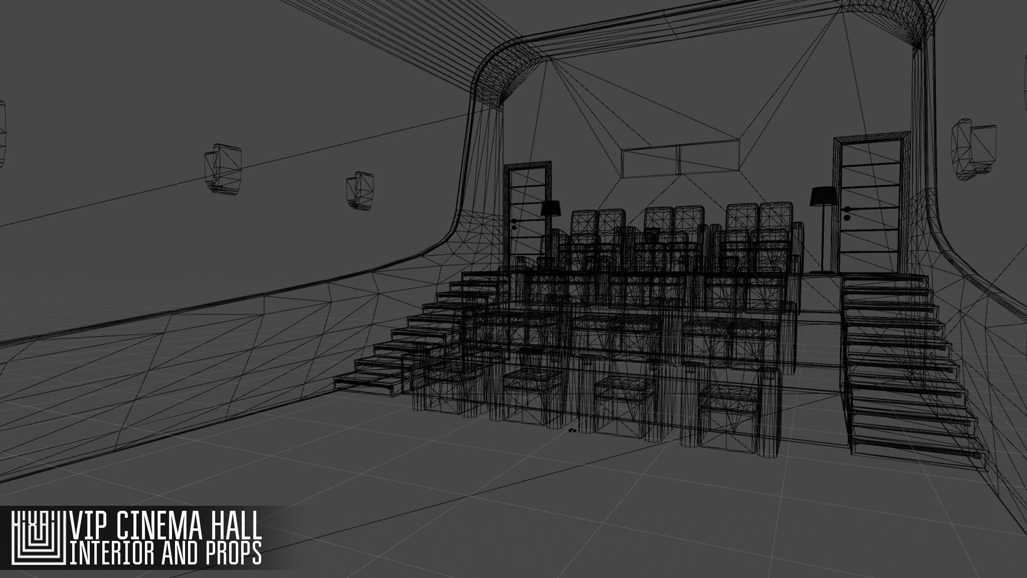 VIP cinema hall - interior and props Low-poly 3D model_5