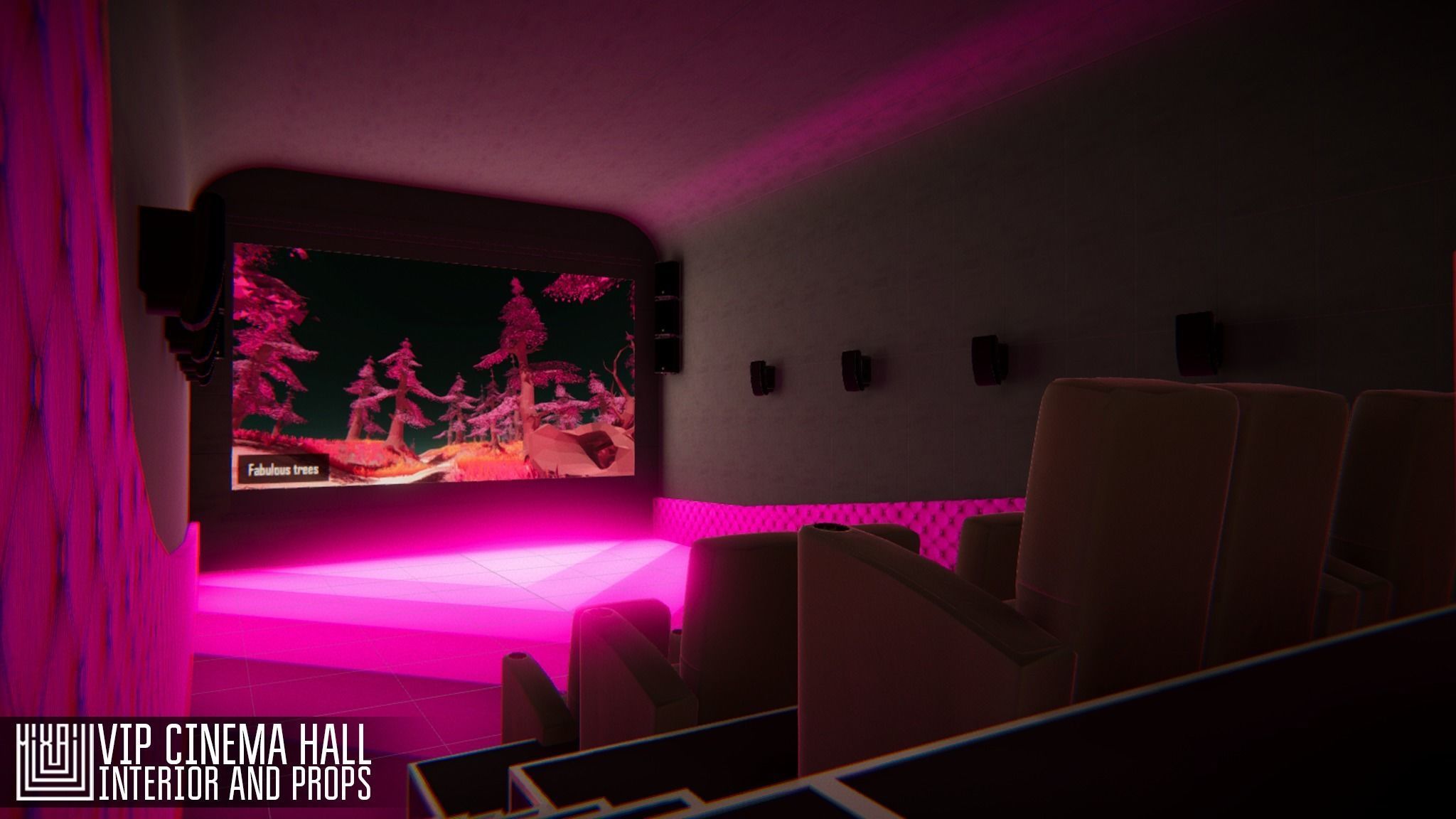VIP cinema hall - interior and props Low-poly 3D model_19