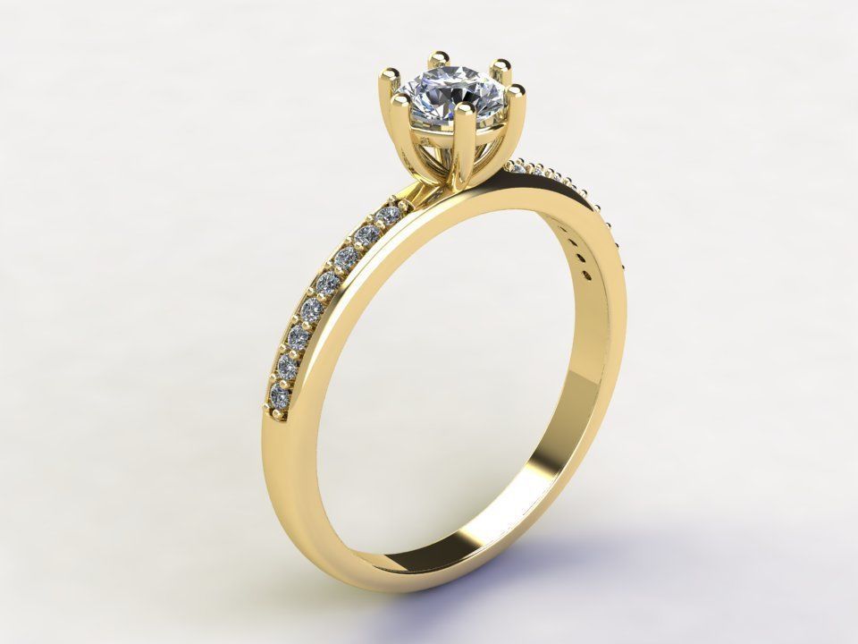 Ring 1 diamond engagement gold 3D print model_2