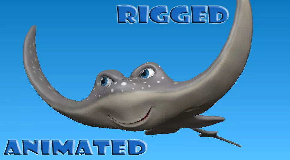 cartoon manta ray Low-poly 3D model_0