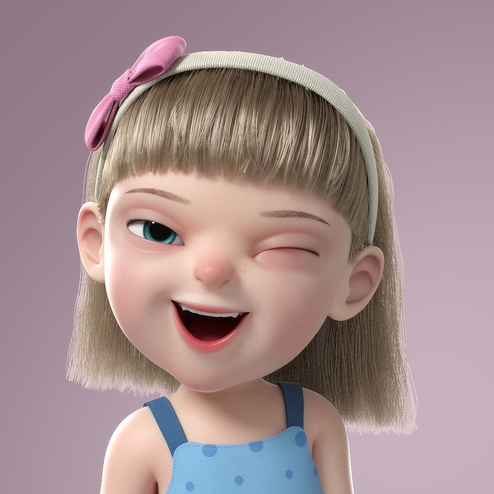 Cartoon Girl Rigged 3D model_12