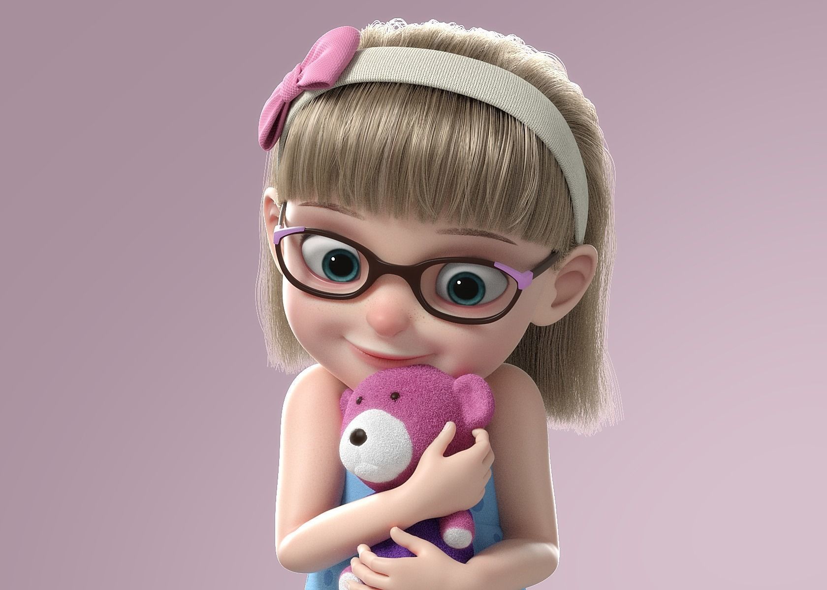 Cartoon Girl Rigged 3D model_4