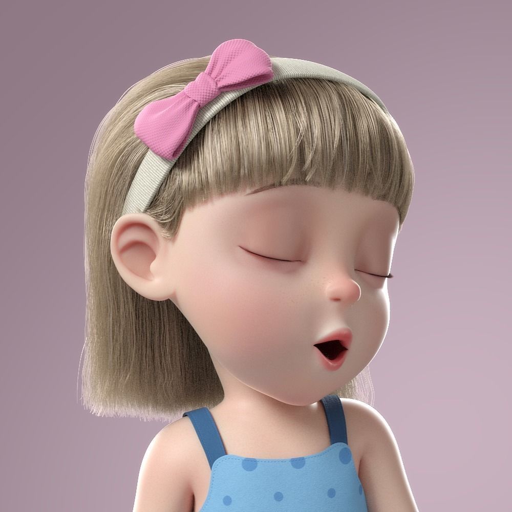 Cartoon Girl Rigged 3D model_8