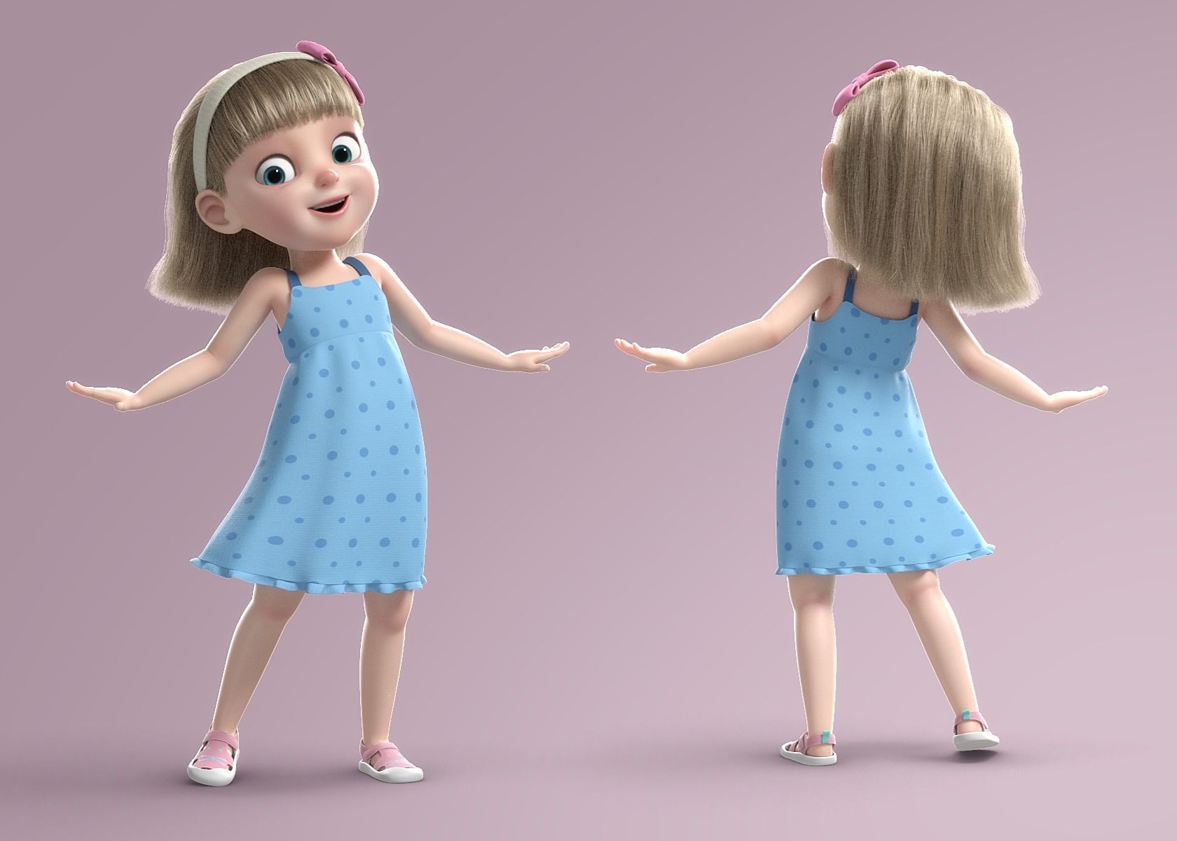 Cartoon Girl Rigged 3D model_5