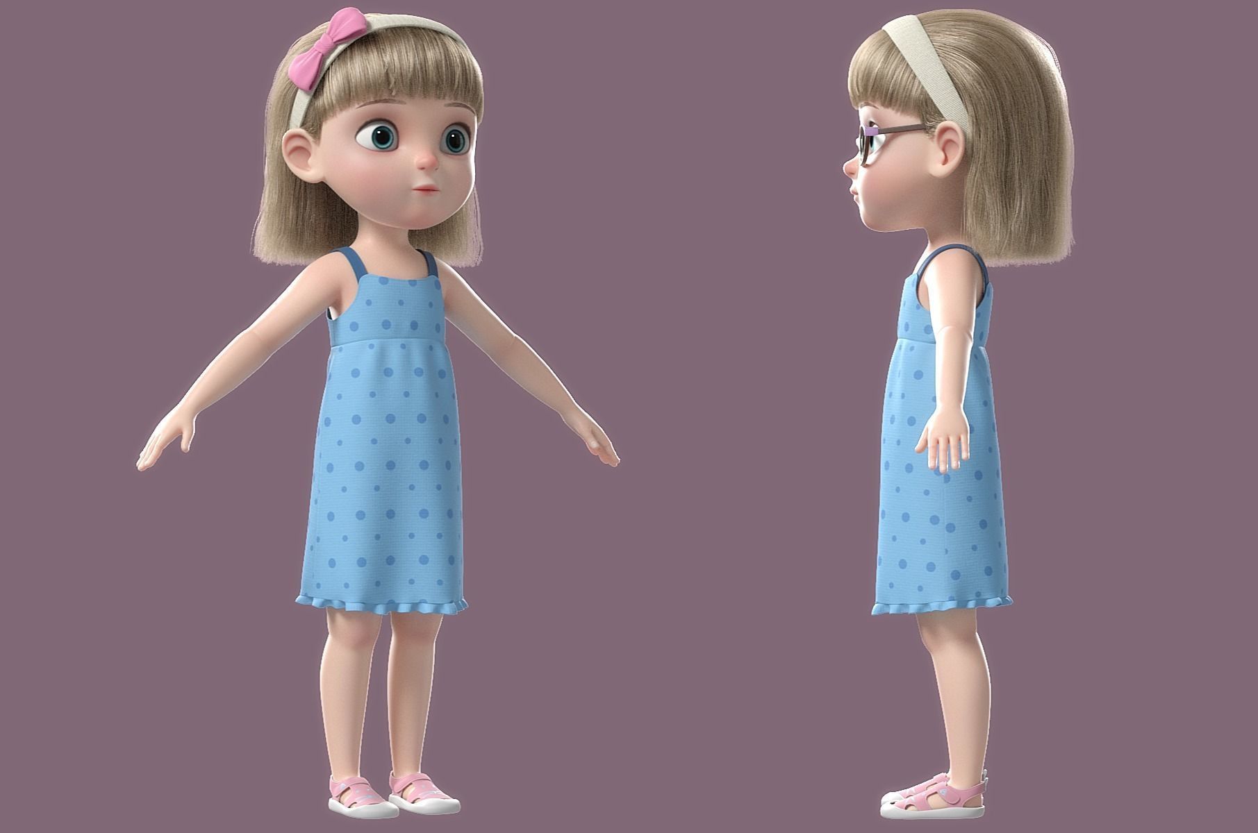Cartoon Girl Rigged 3D model_32