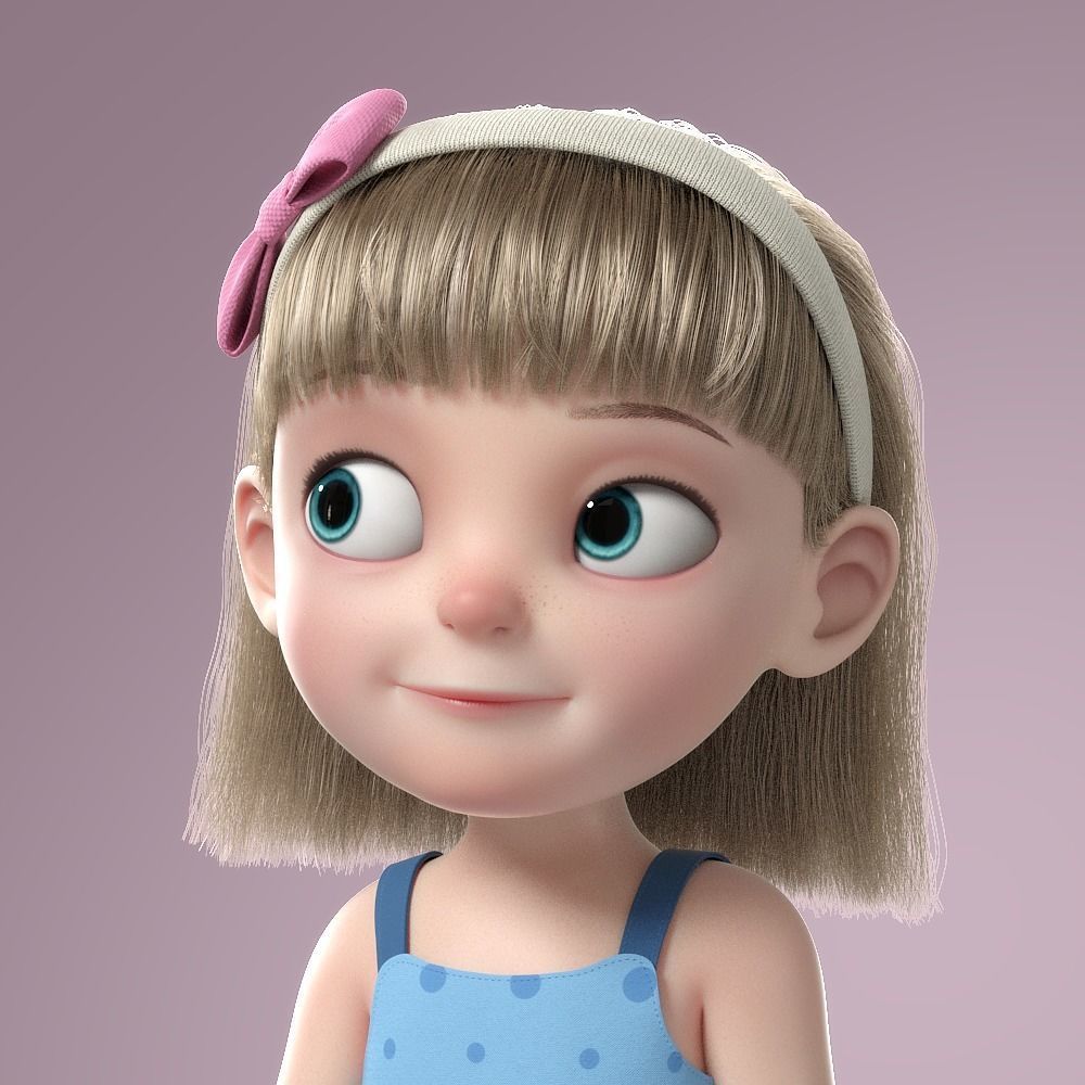 Cartoon Girl Rigged 3D model_7