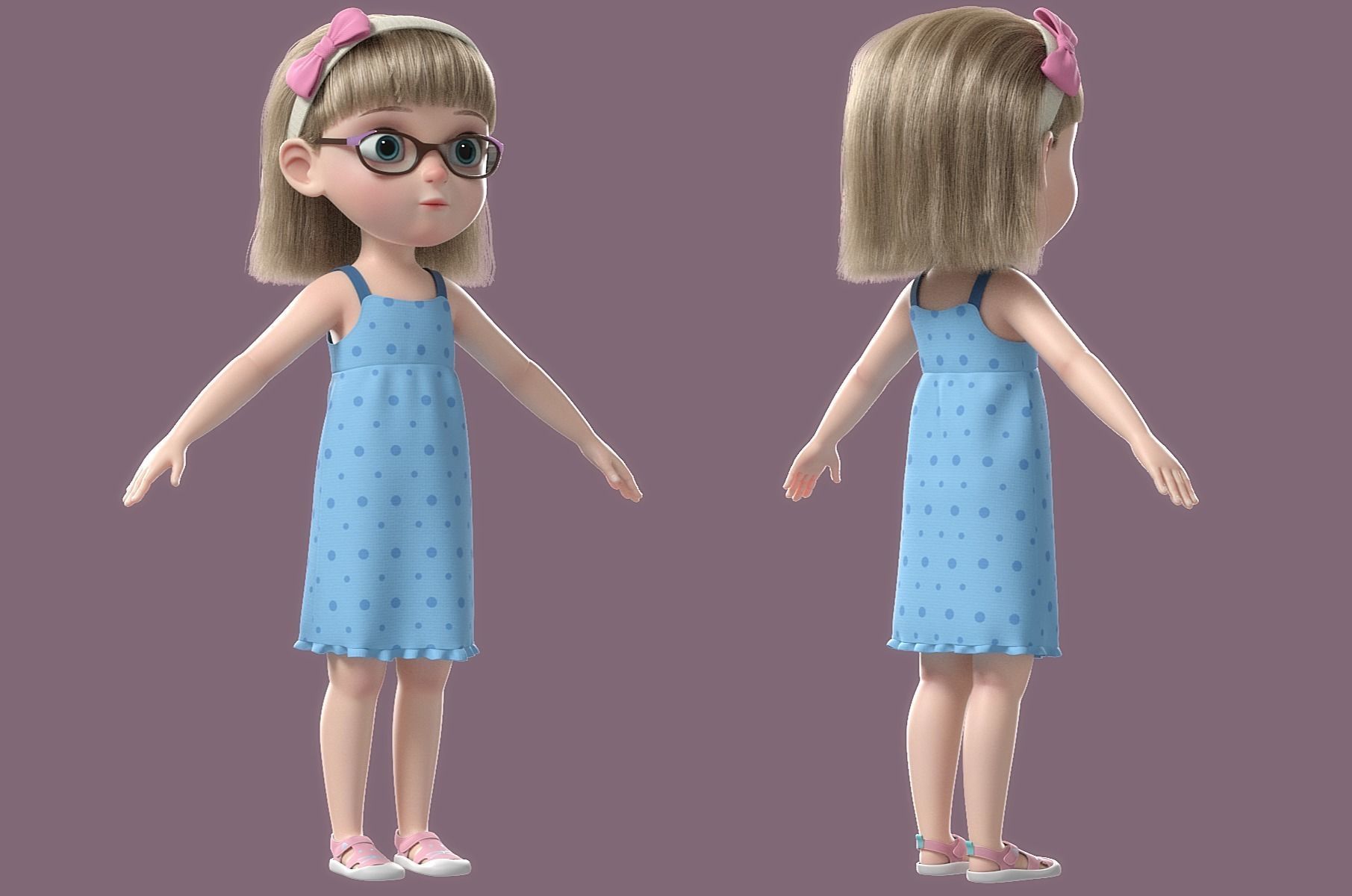 Cartoon Girl Rigged 3D model_31