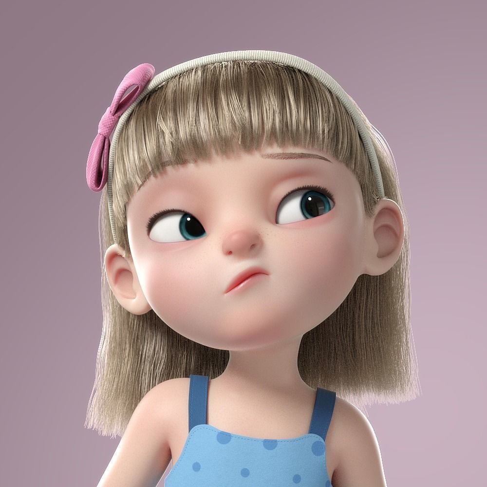 Cartoon Girl Rigged 3D model_6