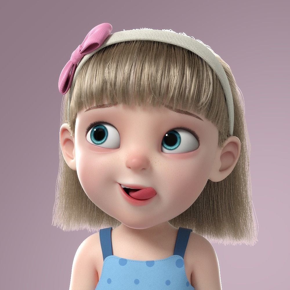 Cartoon Girl Rigged 3D model_10