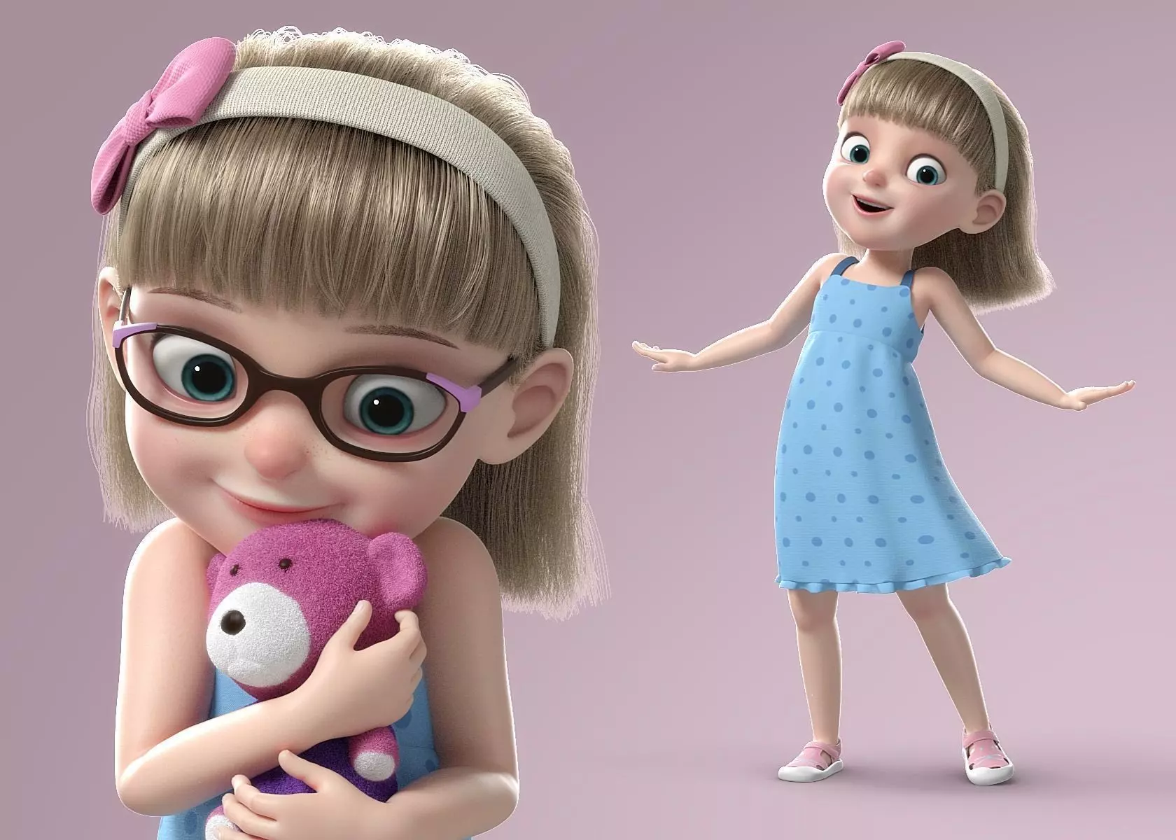 Cartoon Girl Rigged 3D model_0