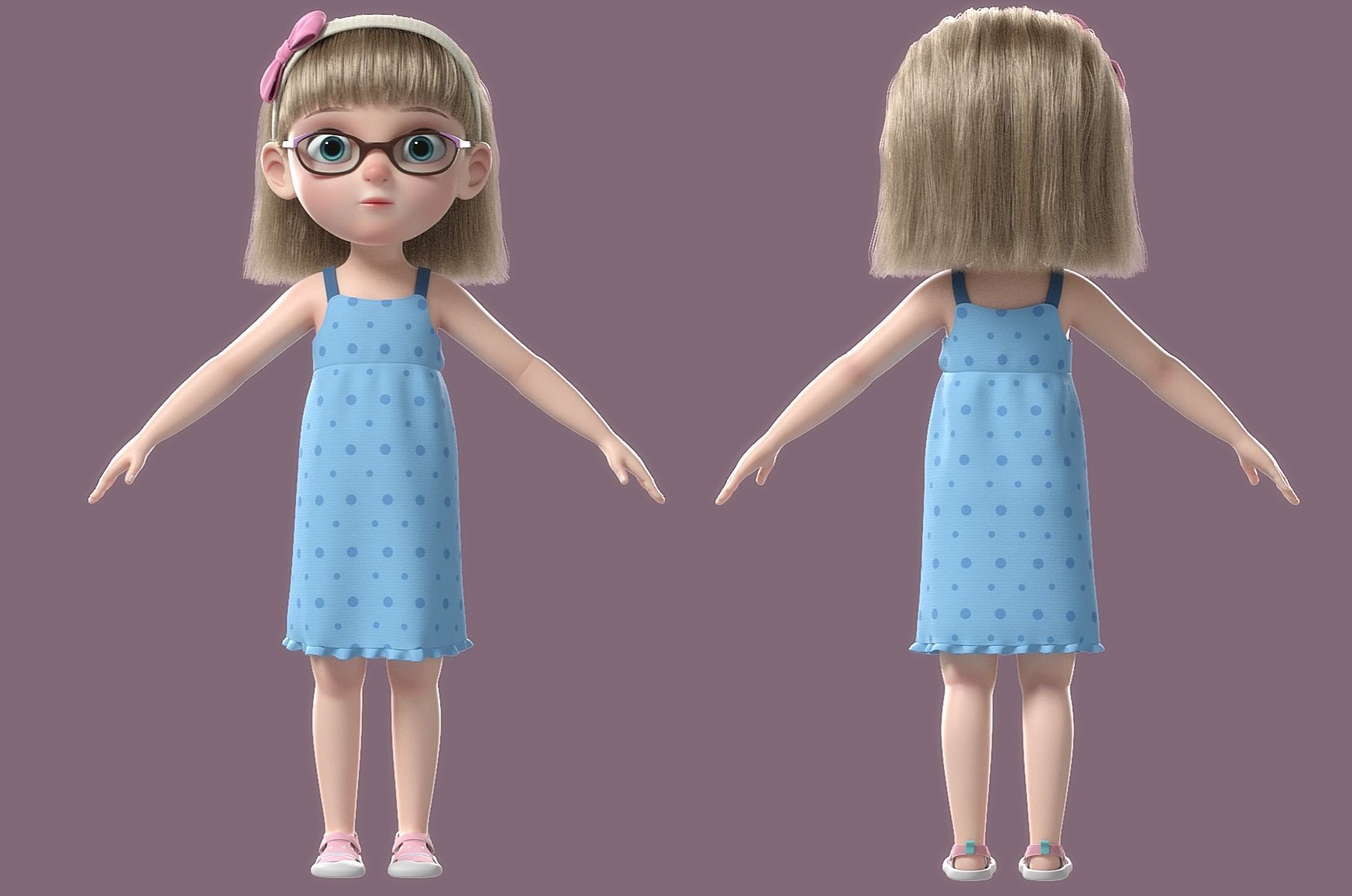Cartoon Girl Rigged 3D model_30