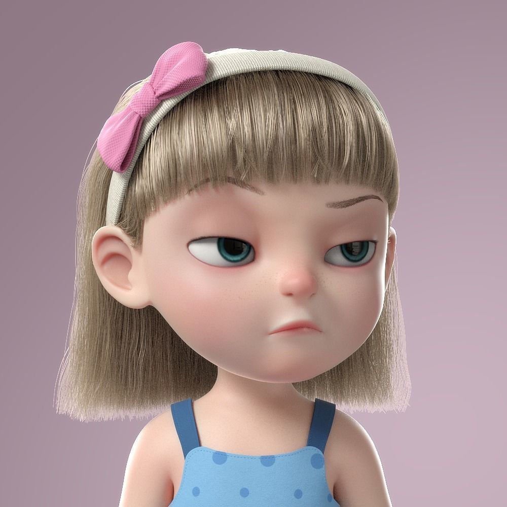 Cartoon Girl Rigged 3D model_13