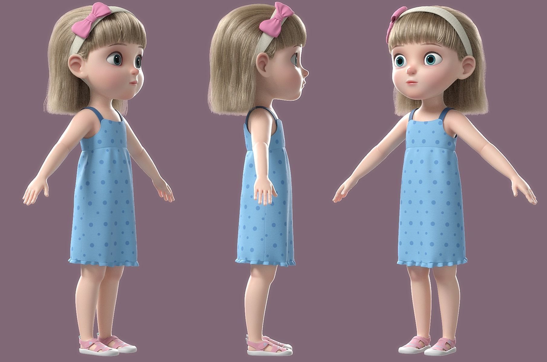 Cartoon Girl Rigged 3D model_34