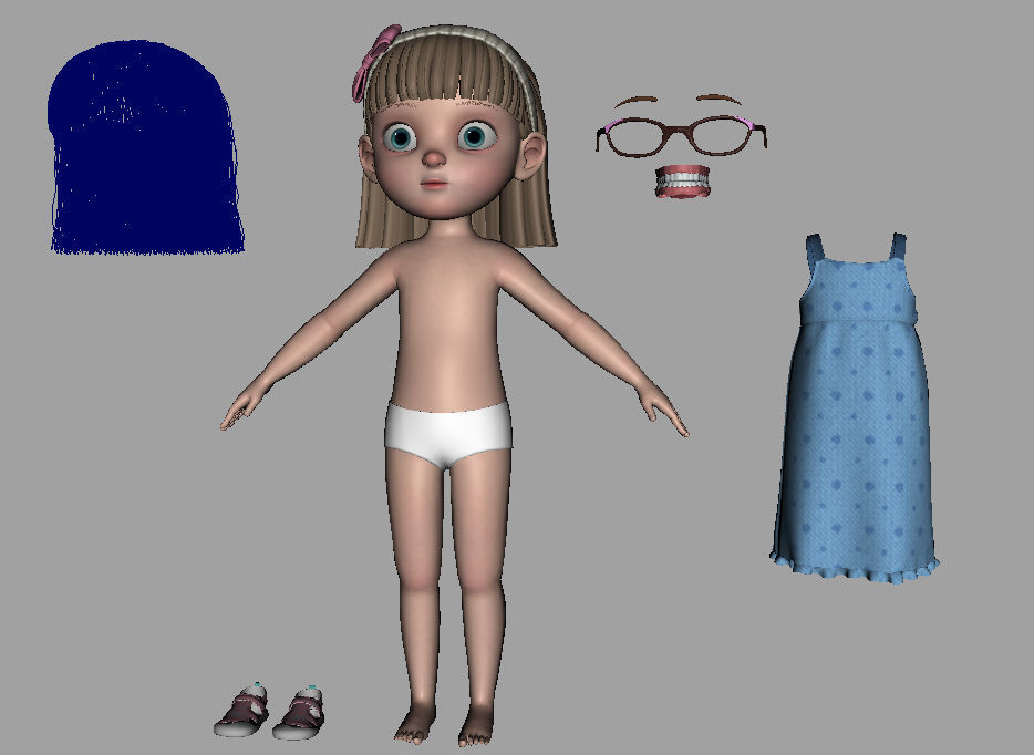 Cartoon Girl Rigged 3D model_35