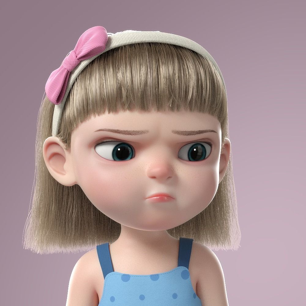 Cartoon Girl Rigged 3D model_11