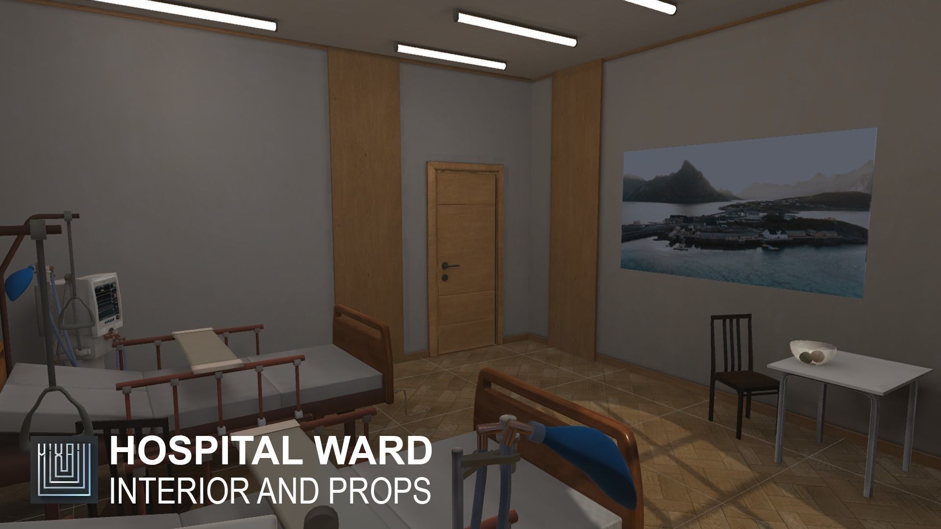 Hospital ward - interior and props Low-poly 3D model_7
