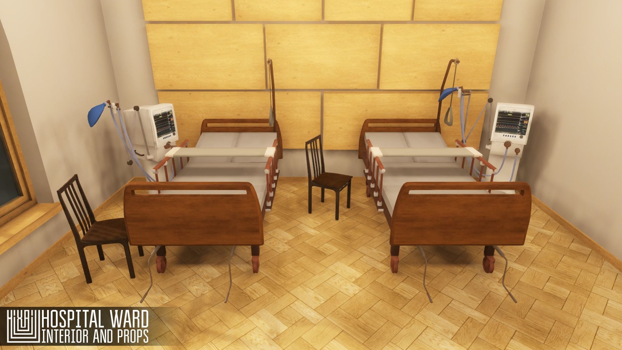 Hospital ward - interior and props Low-poly 3D model_5