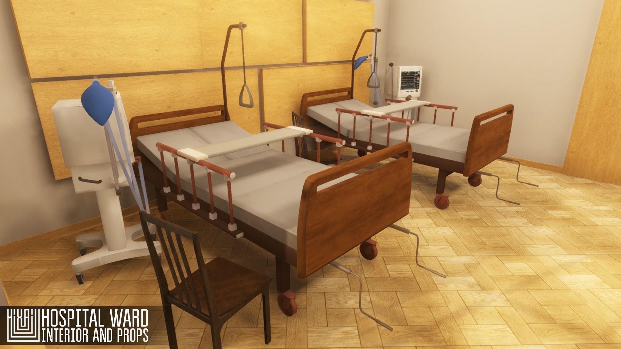 Hospital ward - interior and props Low-poly 3D model_4