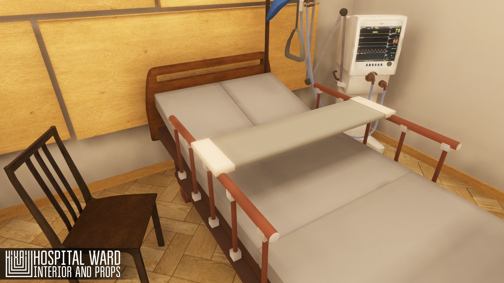 Hospital ward - interior and props Low-poly 3D model_15