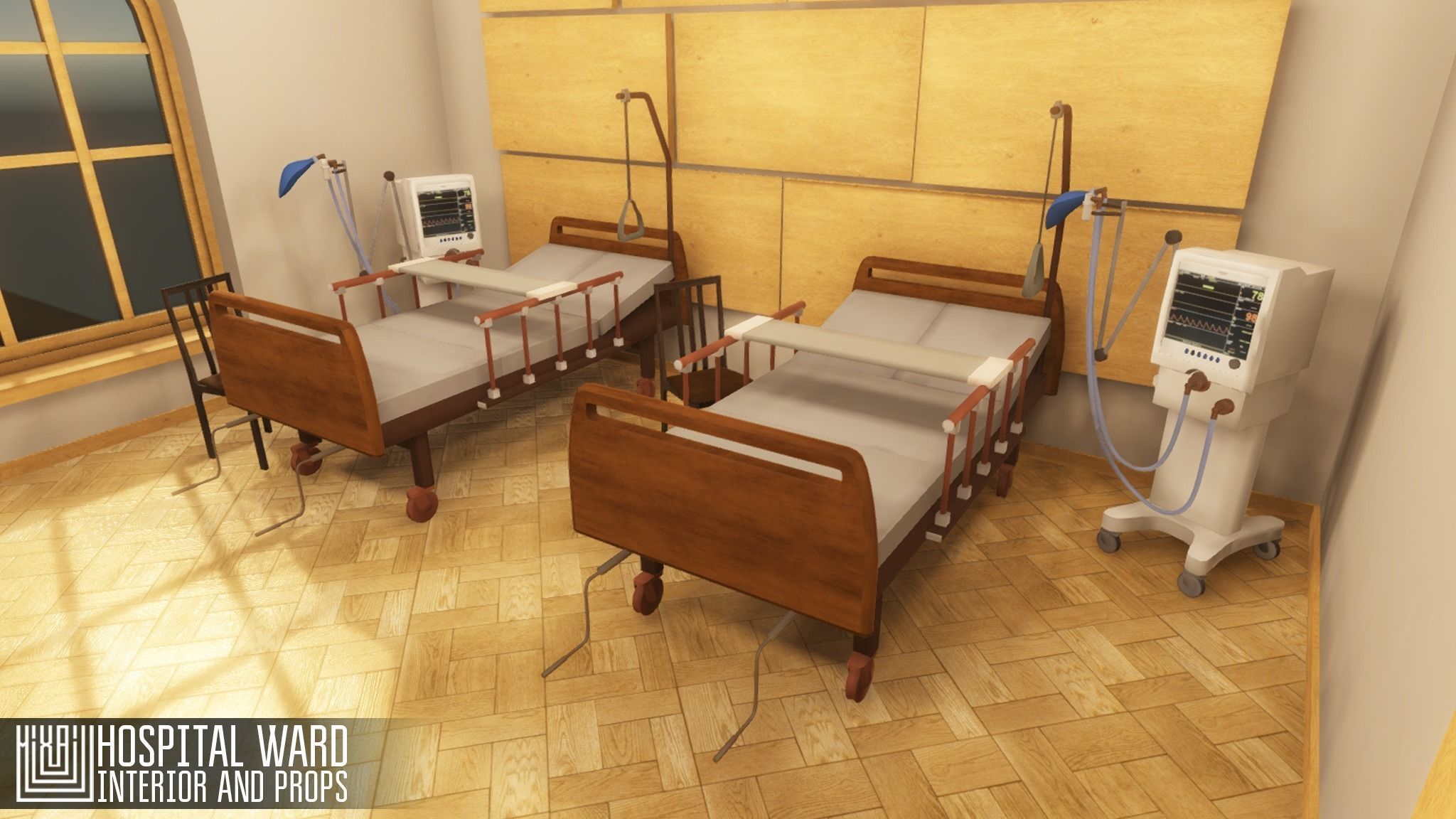 Hospital ward - interior and props Low-poly 3D model_17