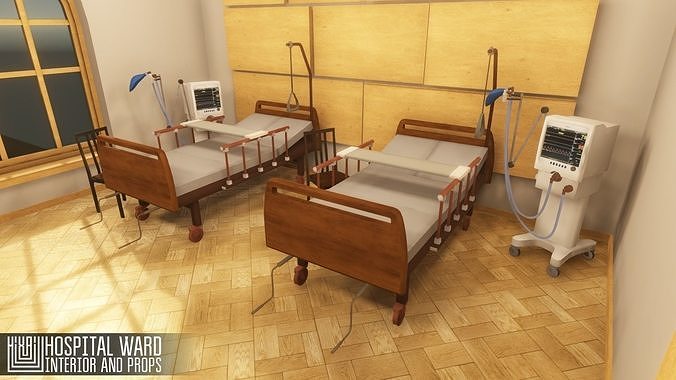 Hospital ward - interior and props Low-poly 3D model