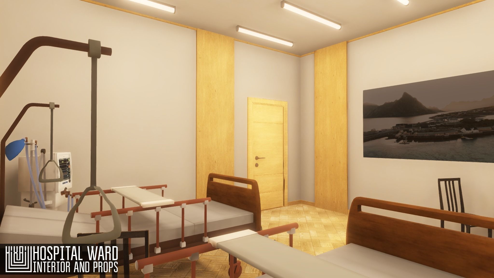 Hospital ward - interior and props Low-poly 3D model_13