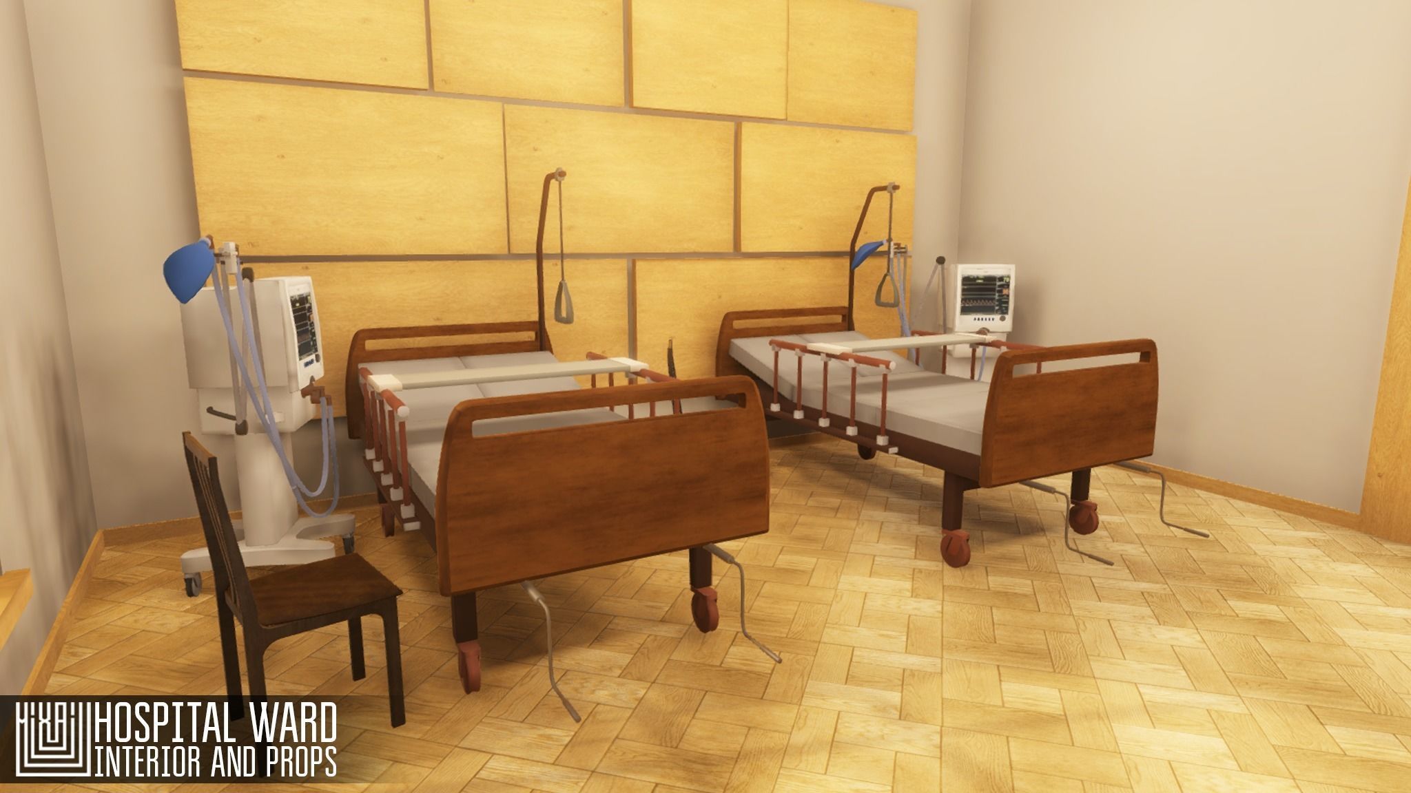 Hospital ward - interior and props Low-poly 3D model_16