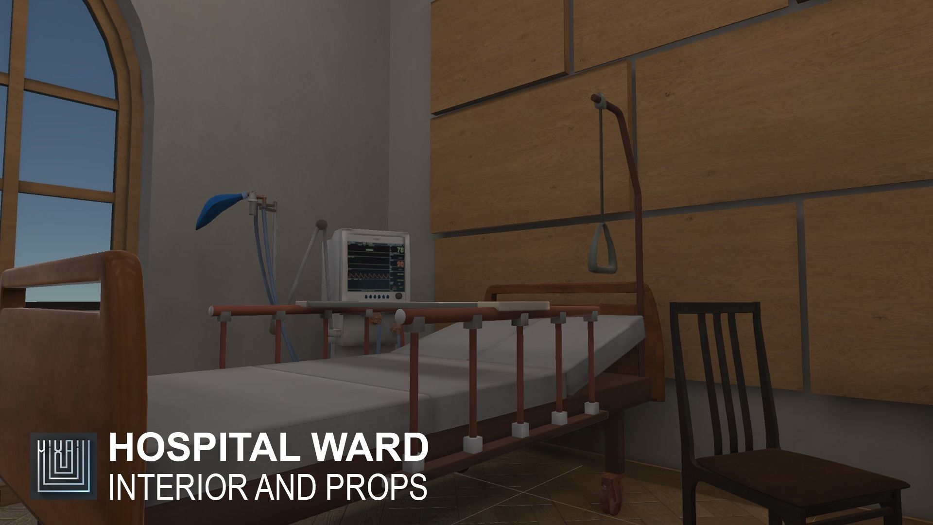 Hospital ward - interior and props Low-poly 3D model_9