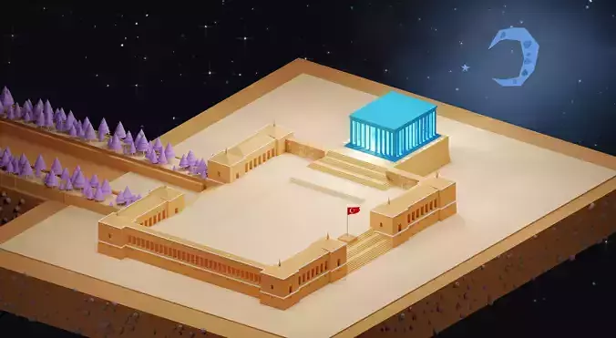 Anitkabir temple in middle of desert Low-poly 3D model