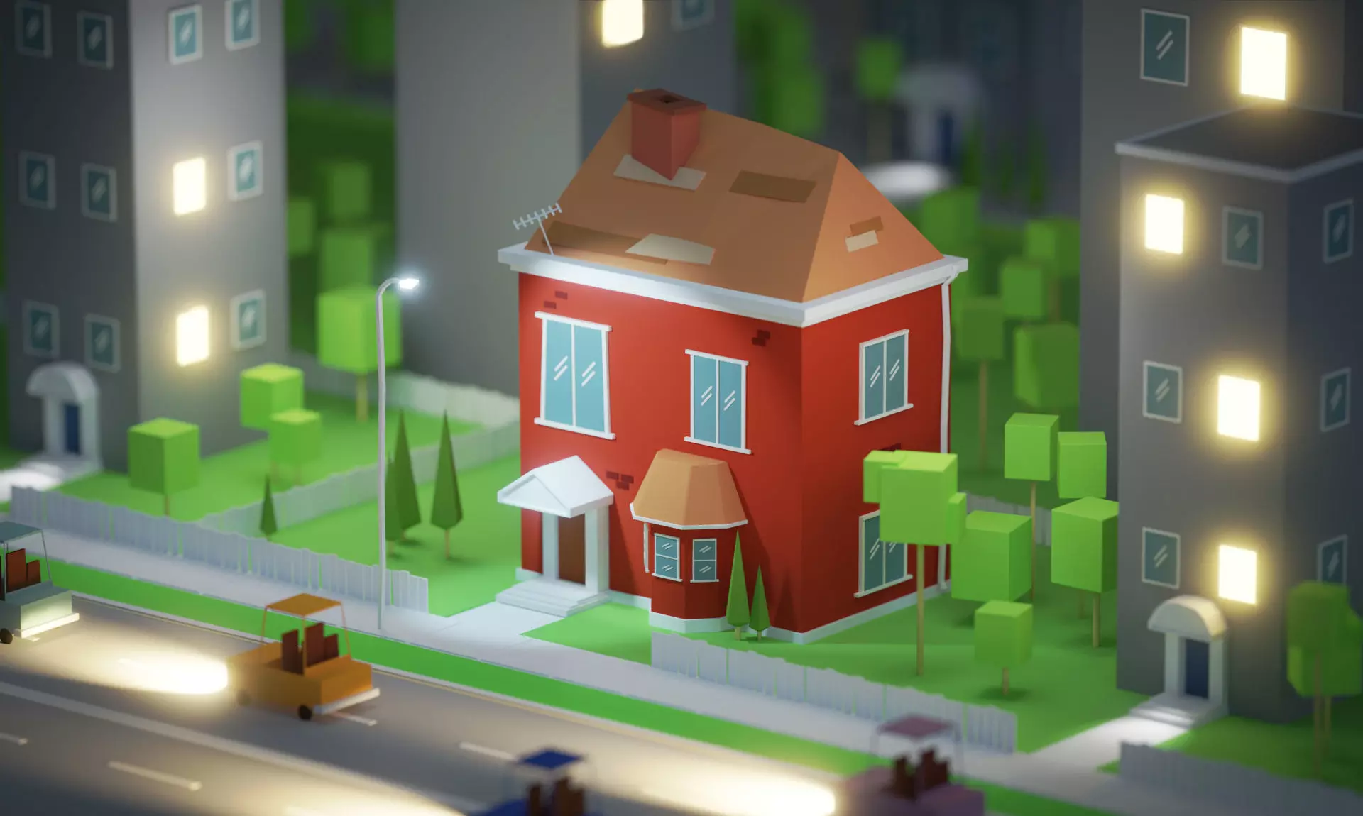 Cute Red House Low-poly 3D model_0