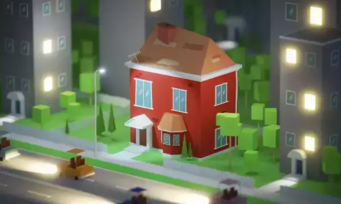Cute Red House Low-poly 3D model