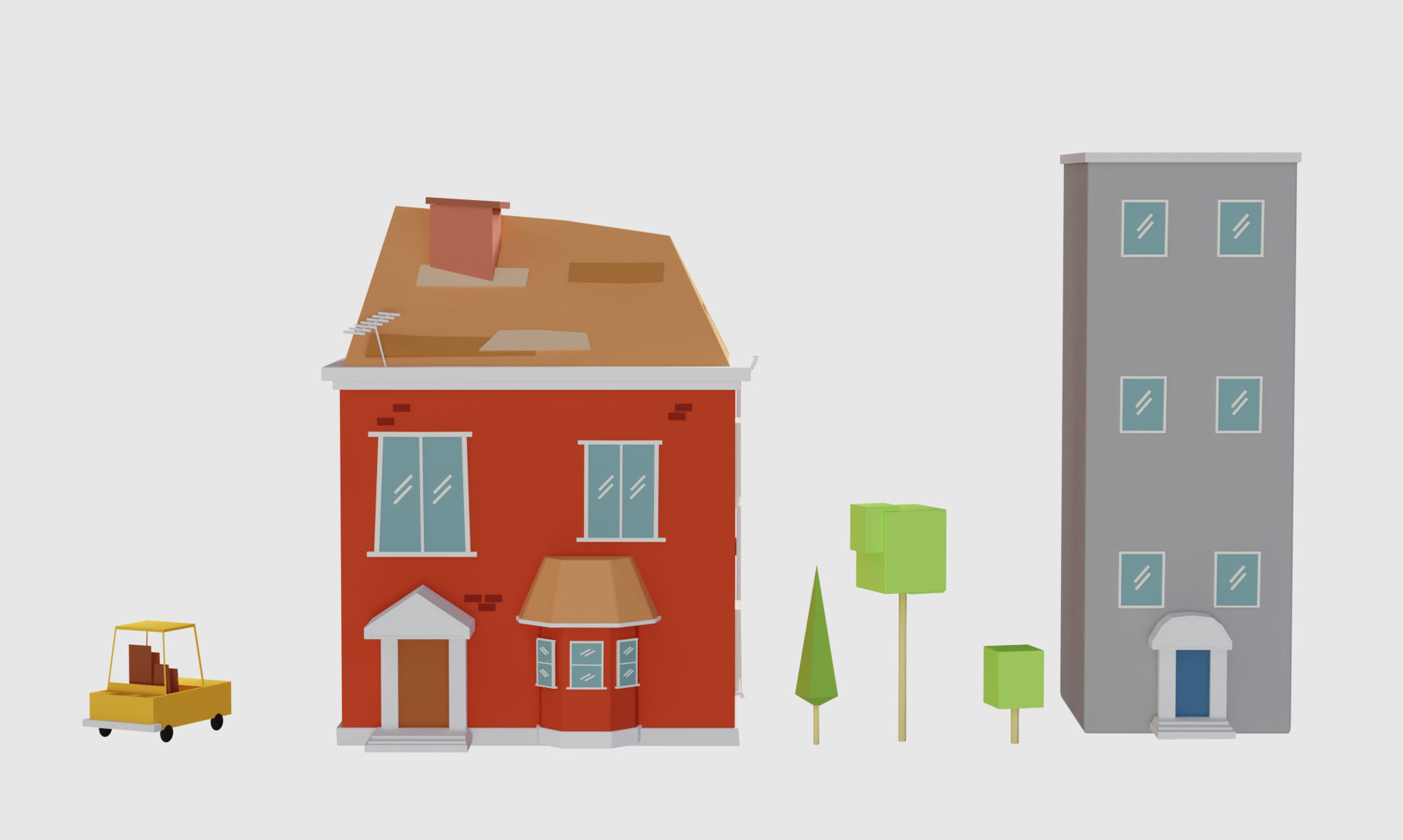 Cute Red House Low-poly 3D model_2