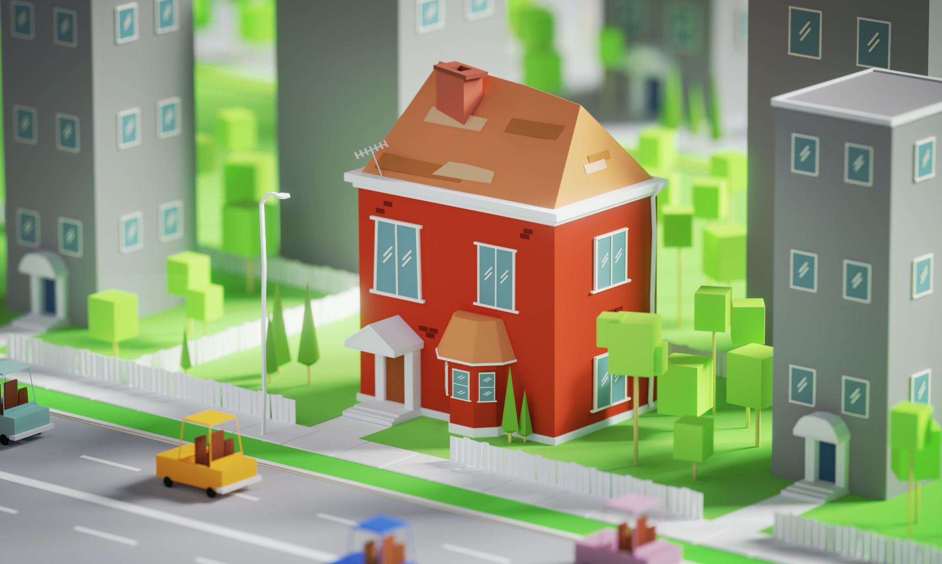 Cute Red House Low-poly 3D model_1