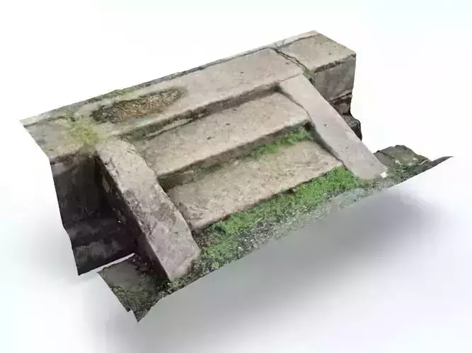Stairs old stone staircase with grass growing Low-poly 3D model
