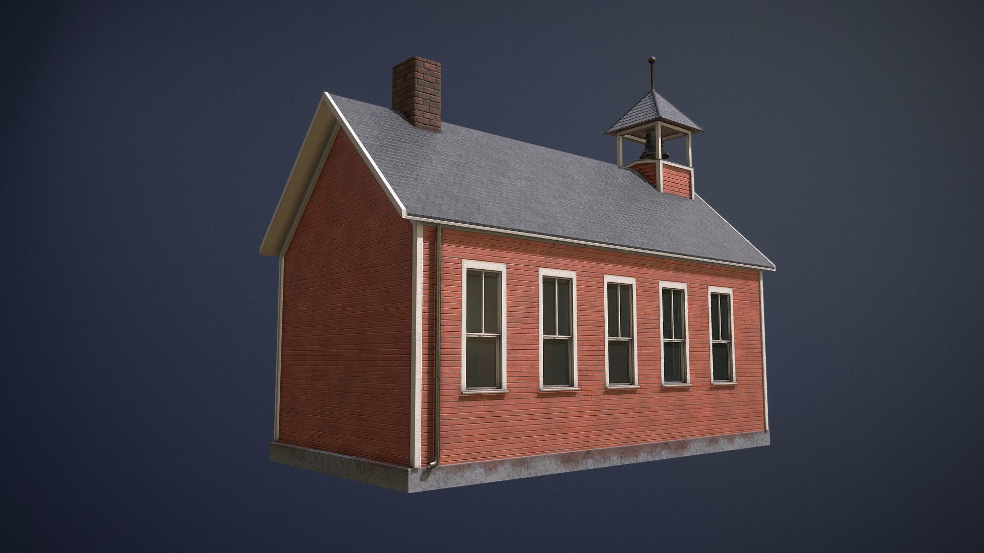 Old One-Room Schoolhouse game-ready asset Free low-poly 3D model_4