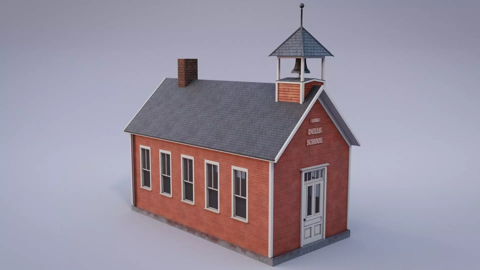 Old One-Room Schoolhouse game-ready asset Free low-poly 3D model_0