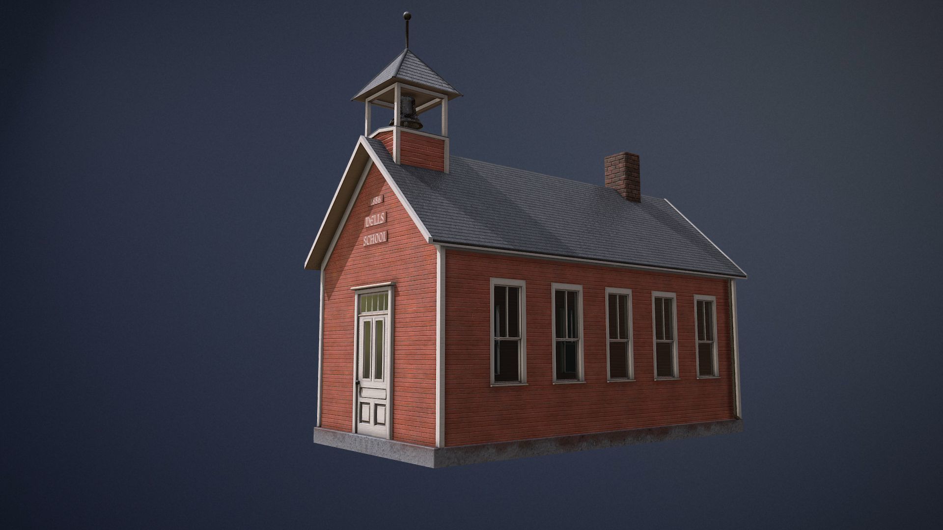 Old One-Room Schoolhouse game-ready asset Free low-poly 3D model_2