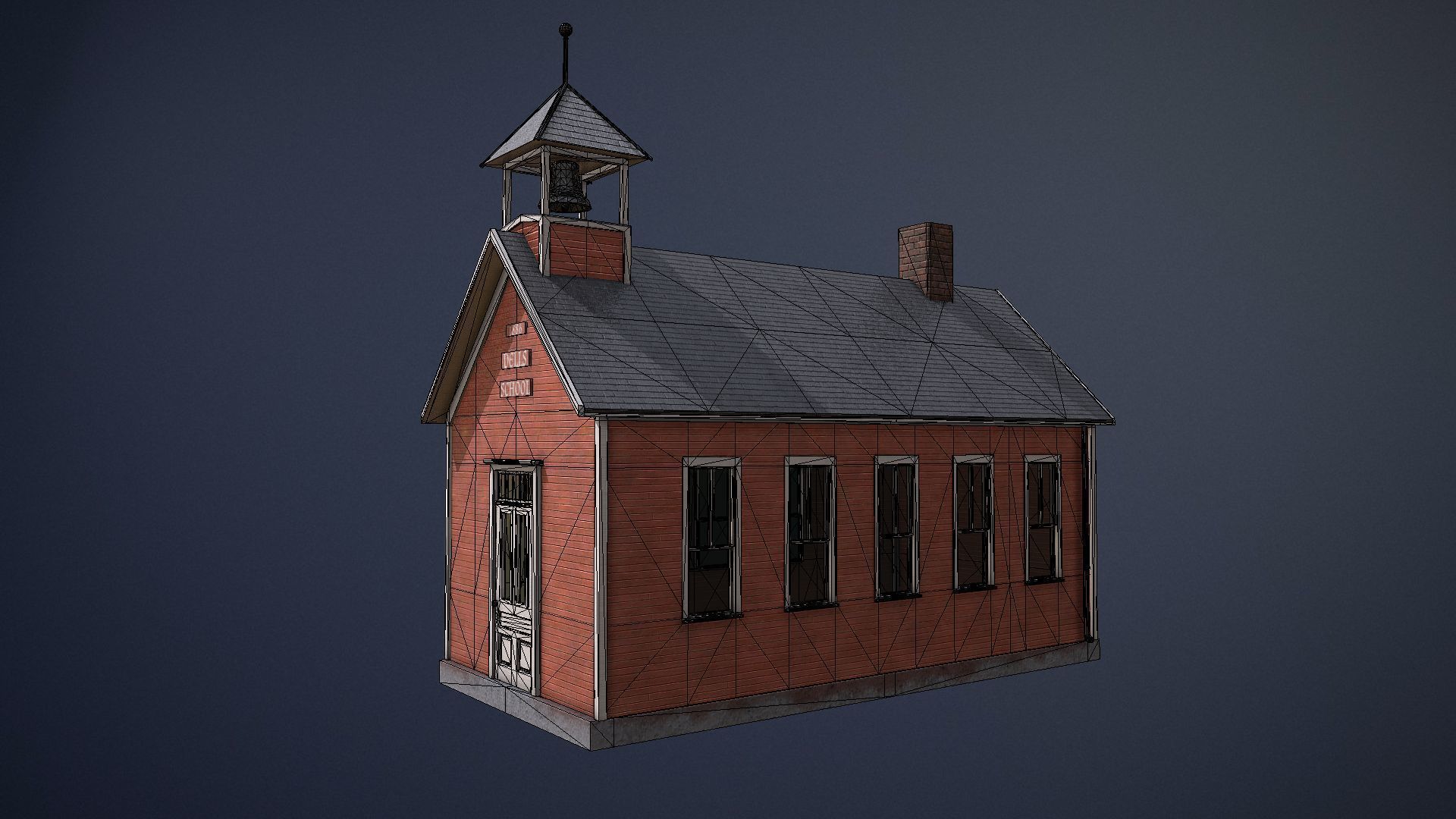 Old One-Room Schoolhouse game-ready asset Free low-poly 3D model_11